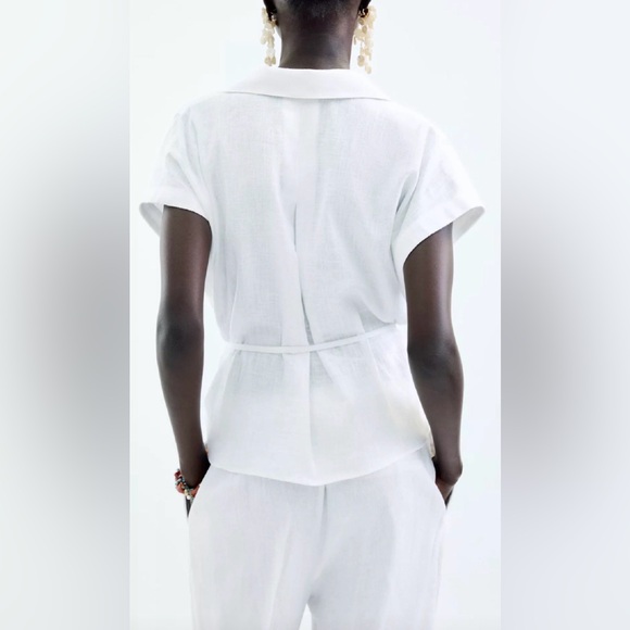 ZARA Belted Linen Blouse - Picture 4 of 9